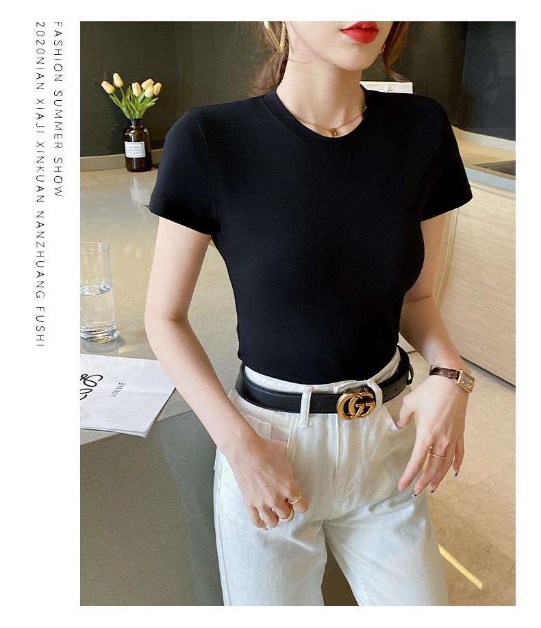 Pure cotton t-shirt, women's short sleeved slim fit, niche and beautiful Western style small shirt, T-shirt, short top JS
