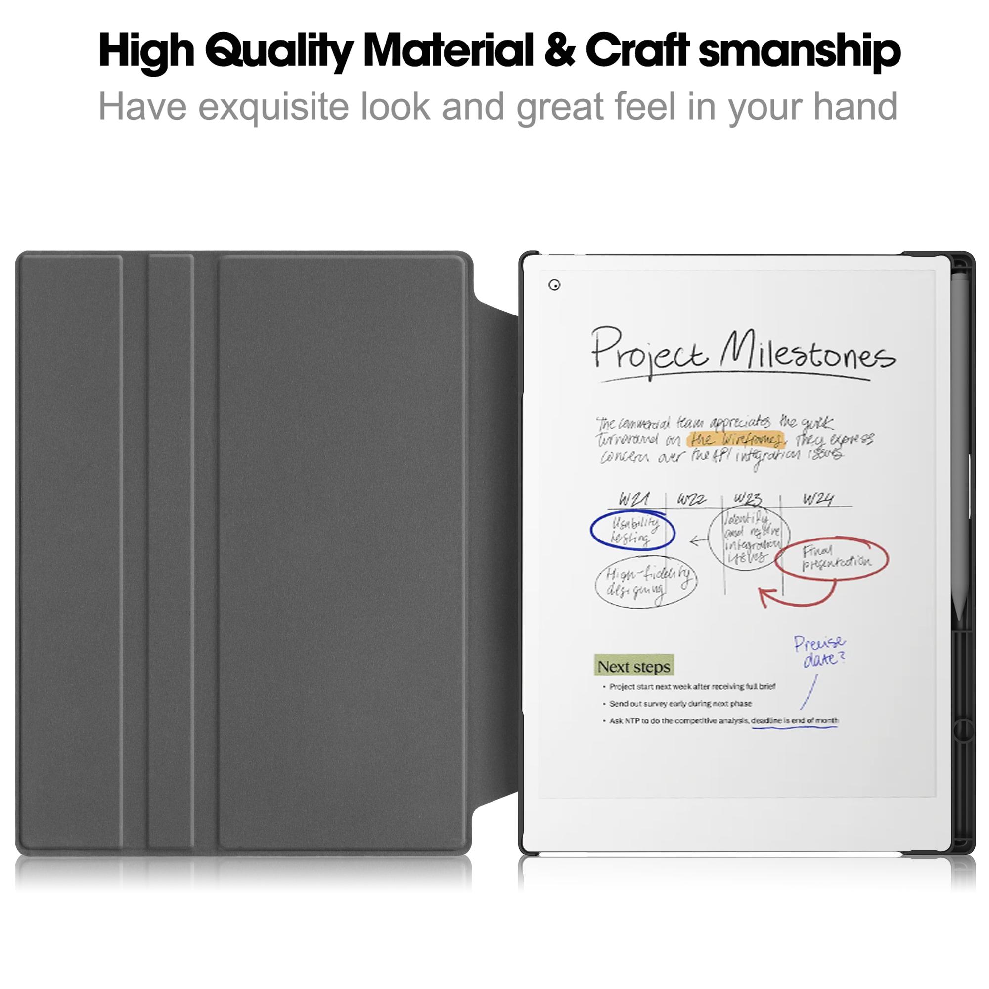 

For Remarkable Paper Pro Case Front Support 360 Degree Rotating Stand PC+PU Leather E-Reader Cover Grey