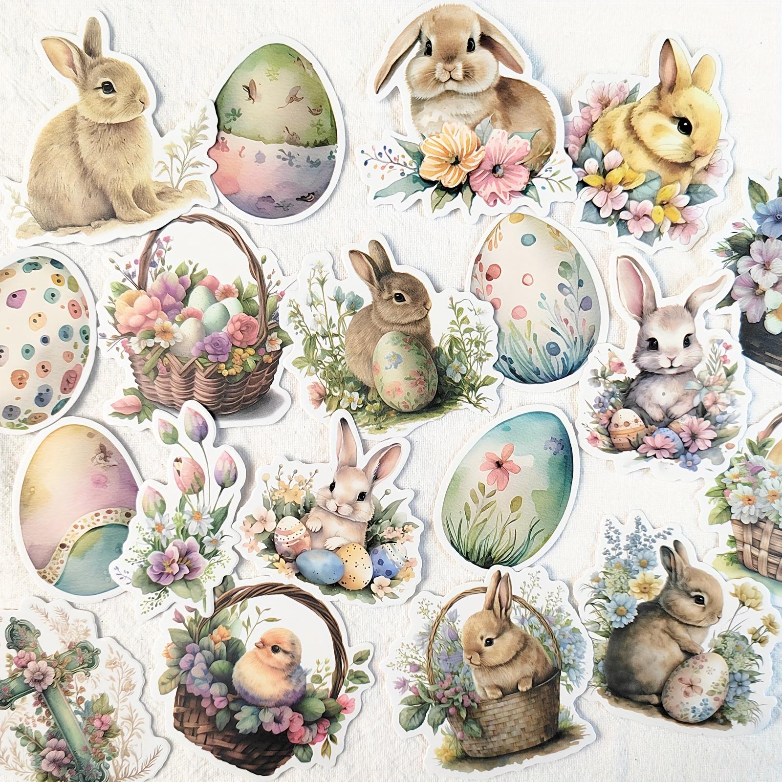 100pcs Easter Holiday Bunny Rabbit Eggs Stickers For Water Bottles, Laptop, Phones, Scrapbook, Junk Journal, Bullet Journal