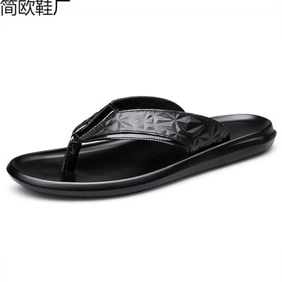 Summer Cowhide Pinch Men's Flip-flops Men's Leather Soft Bottom Outer Wear Non-slip Splint Outdoor Rest