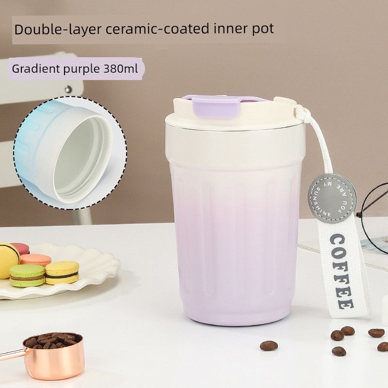New Ceramic Inner Coffee Cup, Portable Large-Capacity Thermos Cup, Flip-Top Direct Drinking Cup, Portable Car Cup