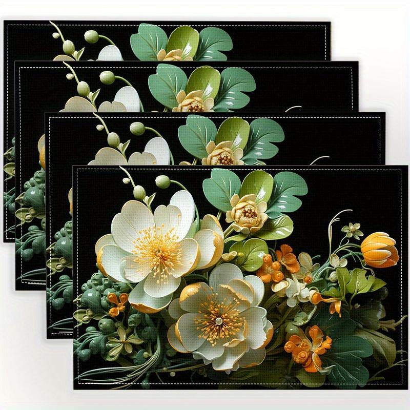 4pcs Creative and Floral Print Linen Placemats Make Your Restaurant Kitchen More Beautiful, Very Suitable for Coffee Table Dining Table and Home