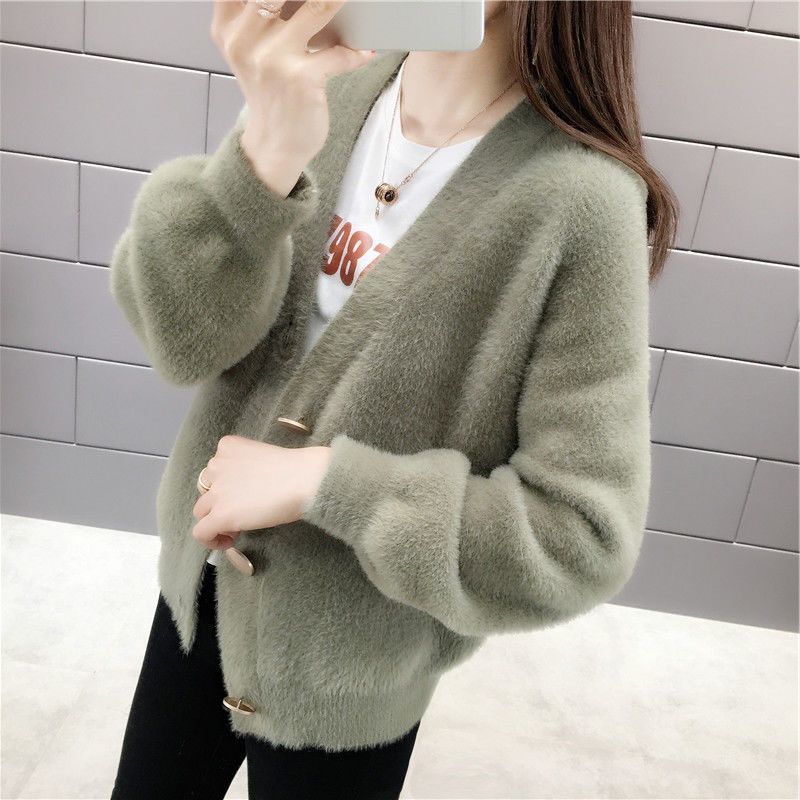 Imitation Mink Fur Short Jacket Women's Winter Collar Loose and Thick Knitted Cardigan