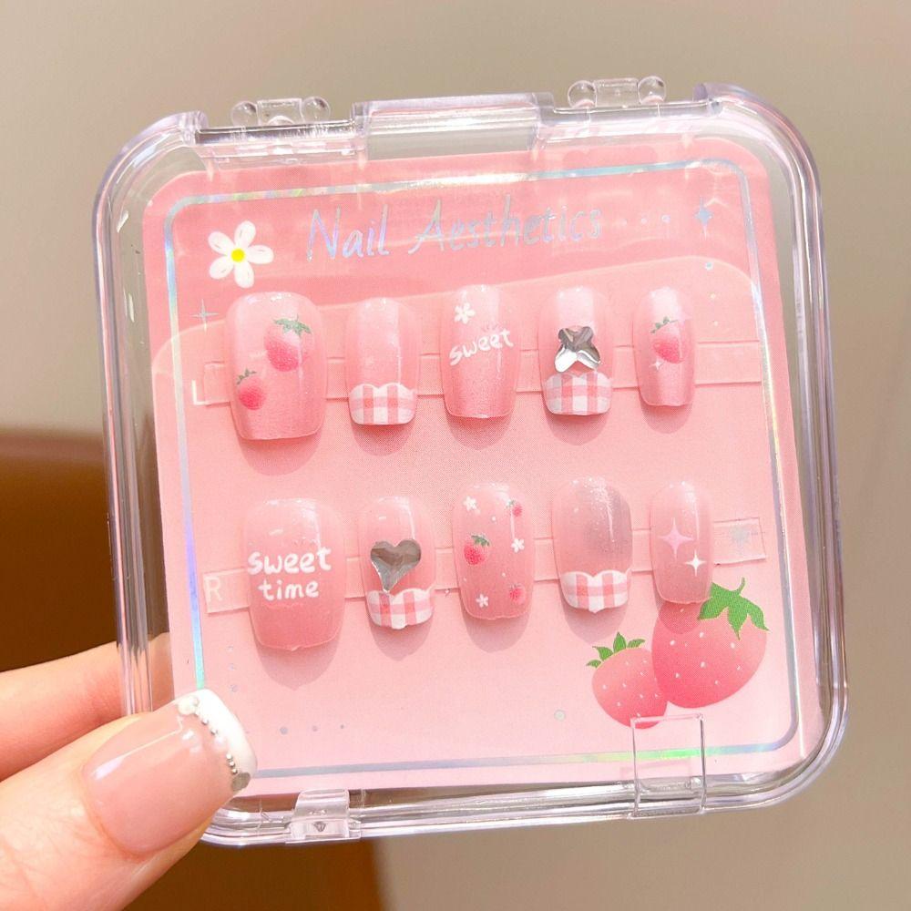 Cute Long Nail Sticker Cartoon Press on Nail New Nail Tips for Girls Students