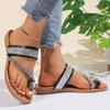 Fashion Luxury Big Rhinestone Clip Toe Slippers Women 2025 Summer Sexy Silver Glitter Straps Low Heel Sandals Fashion Slip On Shoes
