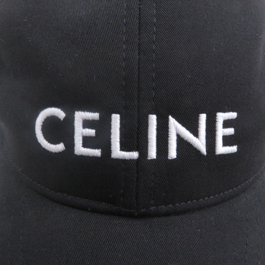 Great CELINE cap Logo Embroidery Baseball black polyester mens M 2AUS9242N Used