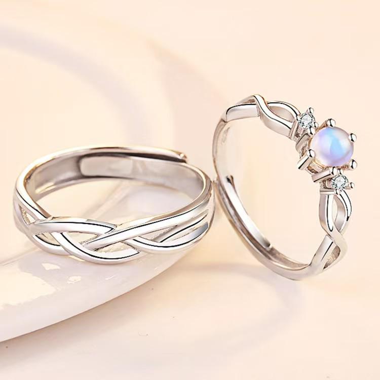 Moonlight Lover Moonstone Couple Rings: Fashionable Valentine's Day Open Adjustable Gift