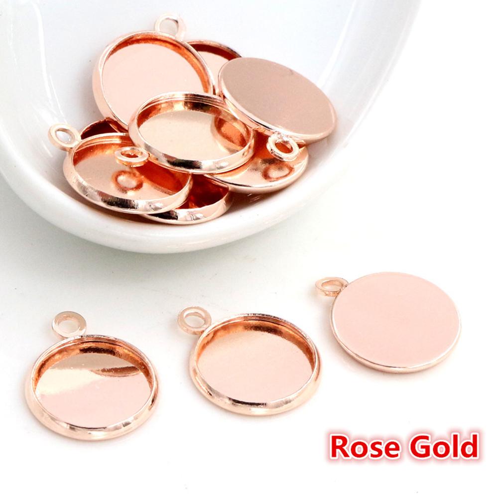 Brass Material 20pcs/lot 10mm 12mm Inner Size 8 Colors Plated One Loops Style Cabochon Base Cameo Setting Charms Pendant Tray