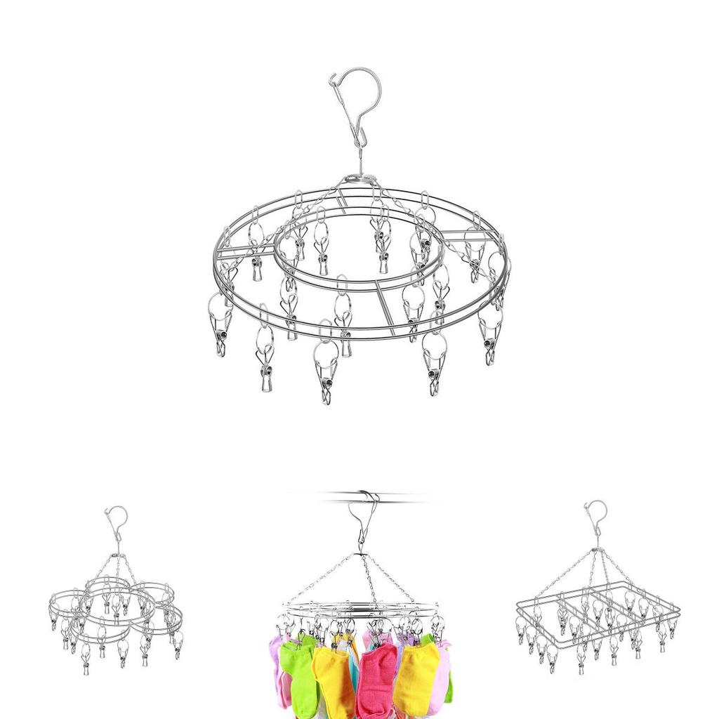 Modern Stainless Steel Socks Rack With 20 Clamps For Indoor And Outdoor Use
