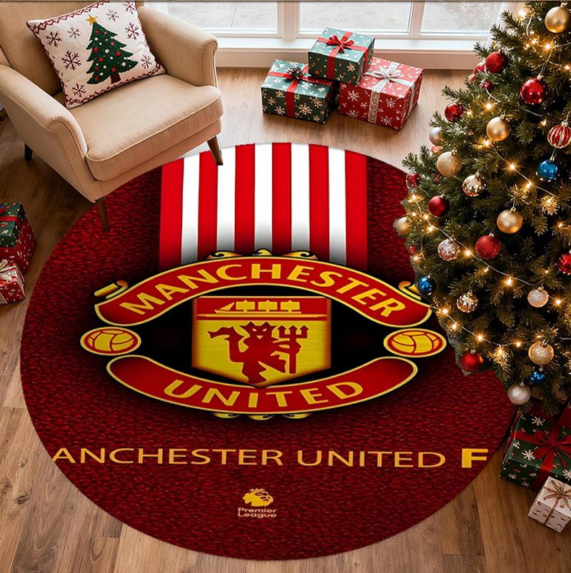 Tappeto Rotondo con Motivo Manchester United F.C, Tappetino da Interno/Esterno, per Picnic, Sala Giochi, Camera da Letto, Ufficio, Soggiorno, Tappeto Decorativo per la Casa, Regalo di Compleanno