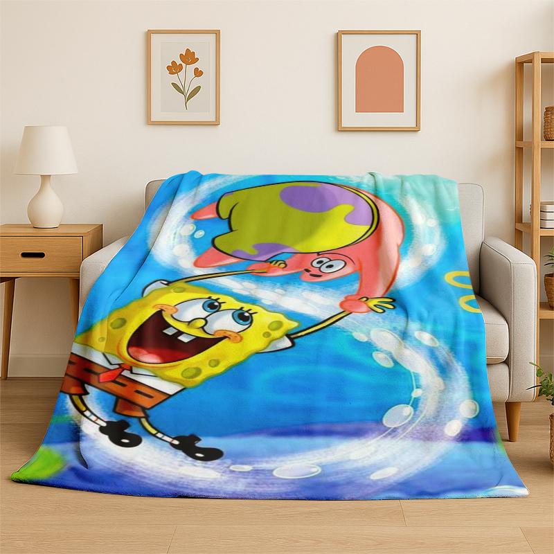 Cartoon S-SpongeBob Patrick Star Flannel Blanket Soft Warm Throw Blanket for Bedroom Living Room Bed Travel Camping Picnic Kid
