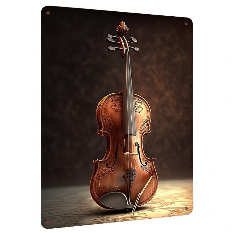 

Vintage Carved Violin Metal Tin Painting Wall Art Decor for Living Room Study Home Decoration 20x30cm（7.8x11.8inch）