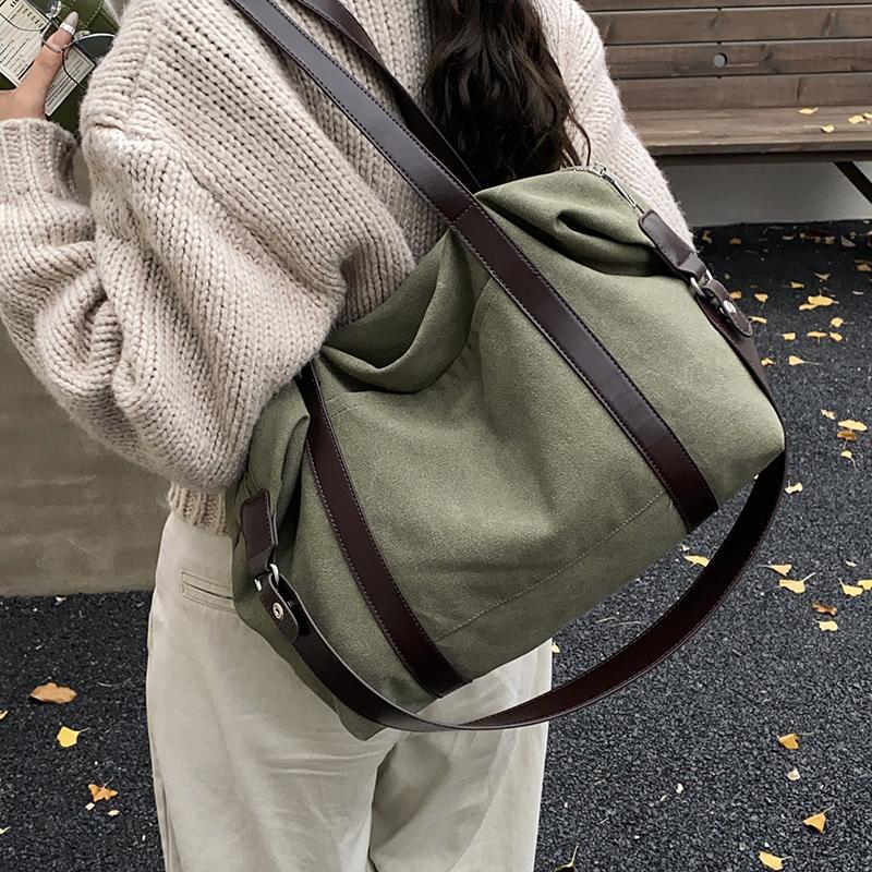Stylish Canvas Shoulder Bag for Women with Wide Strap and Spacious Design
