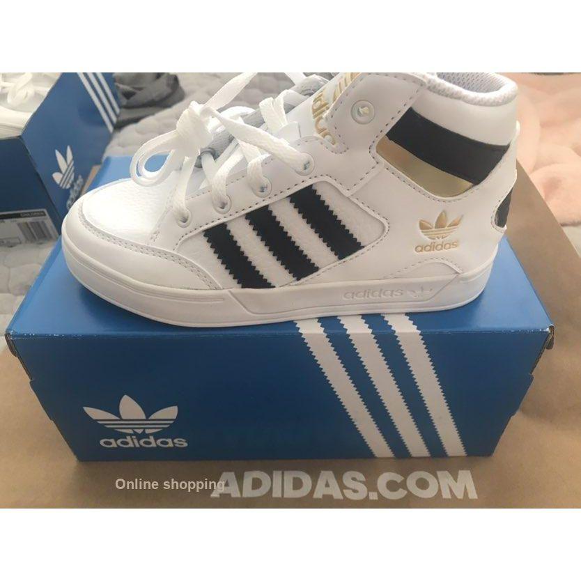 Adidas Originals Hardcourt Hi Casual Sports High-Top Kids Skate Shoes Kids Sneakers White Black Gold FV5737