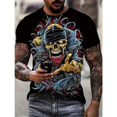 T-Shirt mit Drachen-Print für Herren, lässiges Kurzarm-T-Shirt mit Rundhalsausschnitt, Herrenbekleidung für den Außenbereich