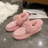2025 New Solid Color Furry Females Feetwear Women Winter Cotton Shoes Plush Warm Snow Boots Ladies Casual Flat Short Boots 4-12