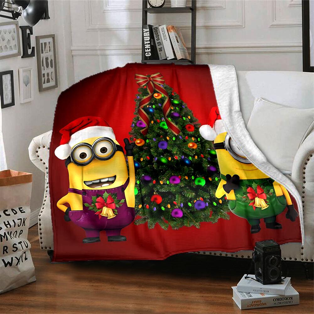 1Pc Happy Minions Holiday Wreath Blanket Soft Throw Blanket For Home Bedroom Bed Sofa Travel Office Solid Christmas Blanket