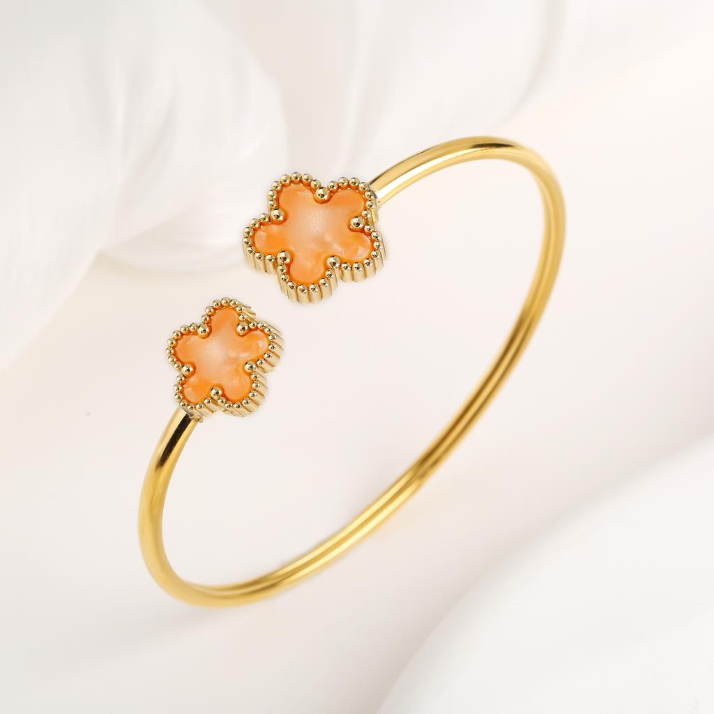New Creative Stainless Steel Five-Leaf Flower Open Bangle Temperament For Woman Party Birthday Zircon Gift Daily Wear Clover