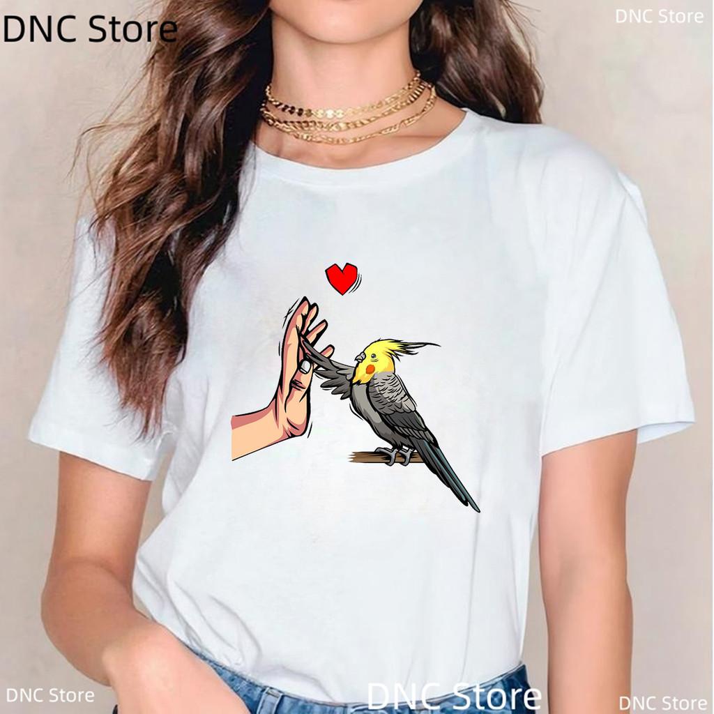 Cute Bird Lover Tees And Gift Ideas Cockatiel Love Bird Lovers Women T-Shirt,Funny T Shirt Femme Summer  White/Pink Tshirt Tops