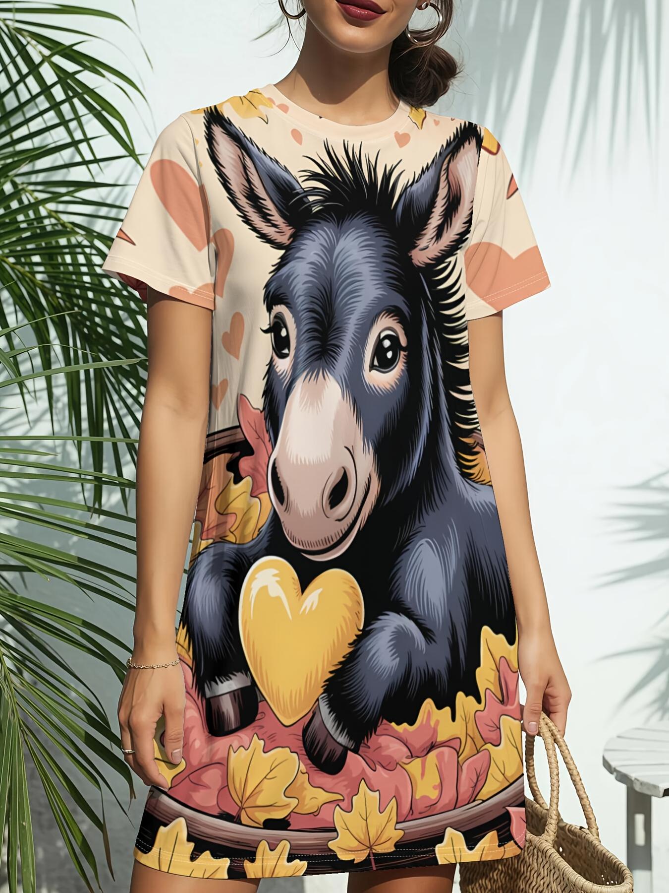 

Women S New Crew Neck Short Sleeve T-Shirt Dress. American Trend Digital Print. Casual ; Versatile for Spring And Summer. Elegant And Chic Wom S De XS