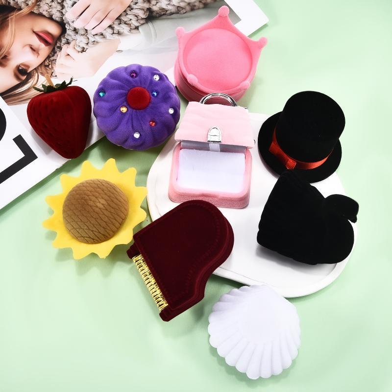 Cartoon Style Velvet Jewelry Box Container Wedding Ring Box For Earrings Necklace Bracelet Display Gift Box Holder 13 Styles