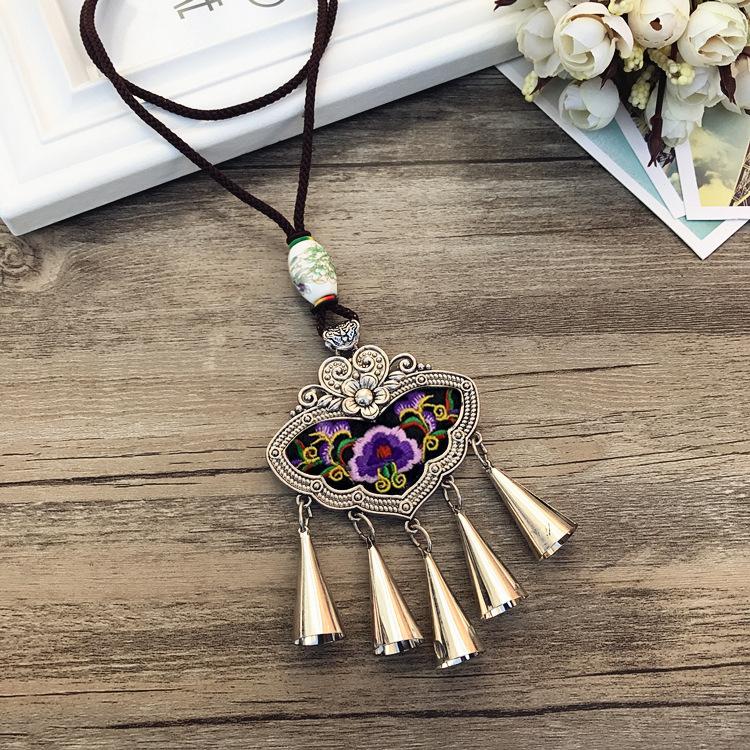 Retro Long Fashion Classical Embroidery Fringed Necklace Temperament Wind Chimes Pendant Miao Sweater Chain Accessories