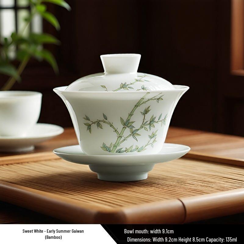 Dehua White Porcelain Landscape Gaiwan - Premium Kung Fu Tea Set with Three Talents Tea Bowl