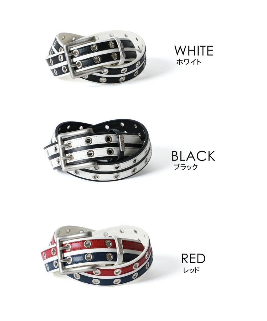 Double Pin Faux Leather Belt with Free Size [Libert Edwin] Men's Eyelets, Casual, White,