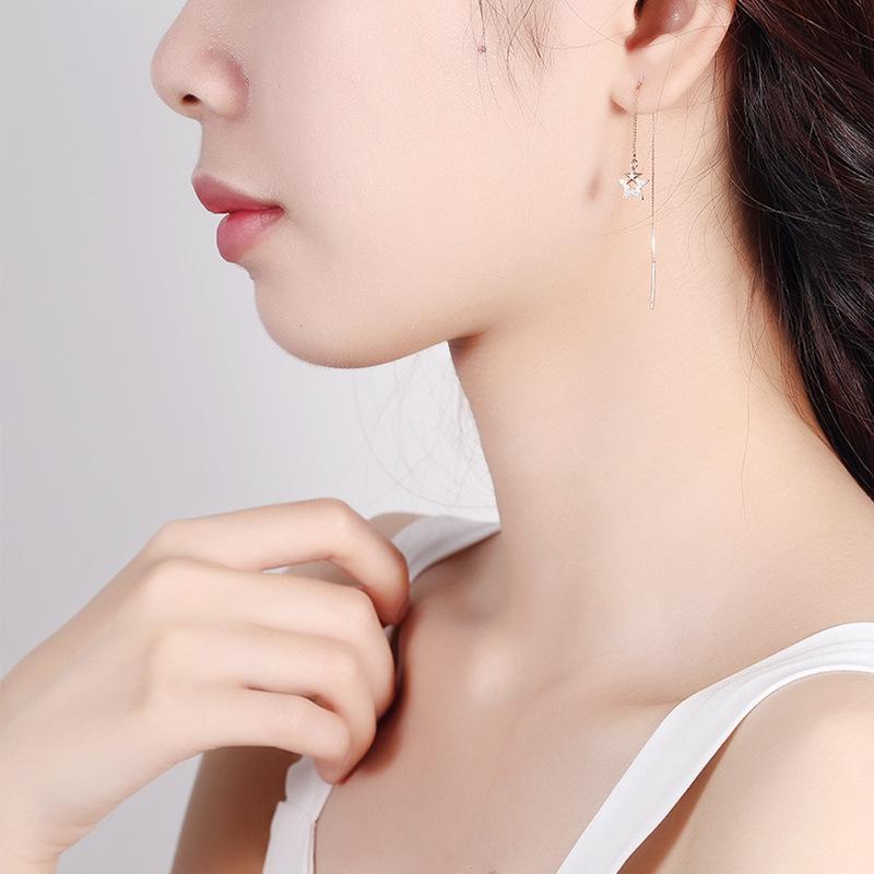 Temperament Five-pointed Star Full Diamond Earrings Light Luxury Earrings Personalized Design Korean Version Fashion Long Earrings