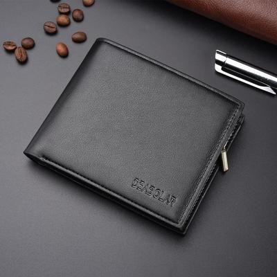 Men'S Pu Leather Wallet Business Multi-Card Wallet Zipper Coin Purse Credit Card Holder Two-Fold Casual Pure Color Short Wallet