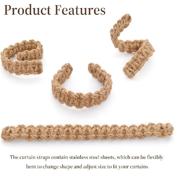 4pcs Braided Curtain Tiebacks Boho Curtain Holdbacks Farmhouse Tie Backs Holders for Home Bedroom Office Drapes Curta (Linen)