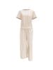 European Summer Pink Linen Women's Two-Piece Set: Short Sleeve Top & Wide-Leg Pants