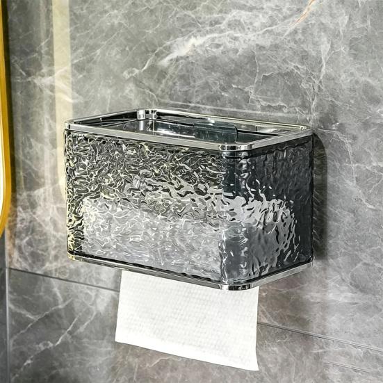 Tissue Box Wall-mounted Sealed Design Dispenser Waterproof Dustproof Paper Towel Holder Transparent Strong Adhesive Container for Bathroom