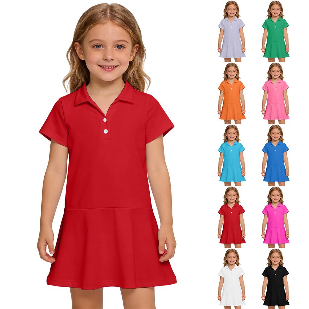 Kids' Dress - Short Sleeve Pocket Color Frock Kids' Collared Dress - Short Sleeve Pocket Frock