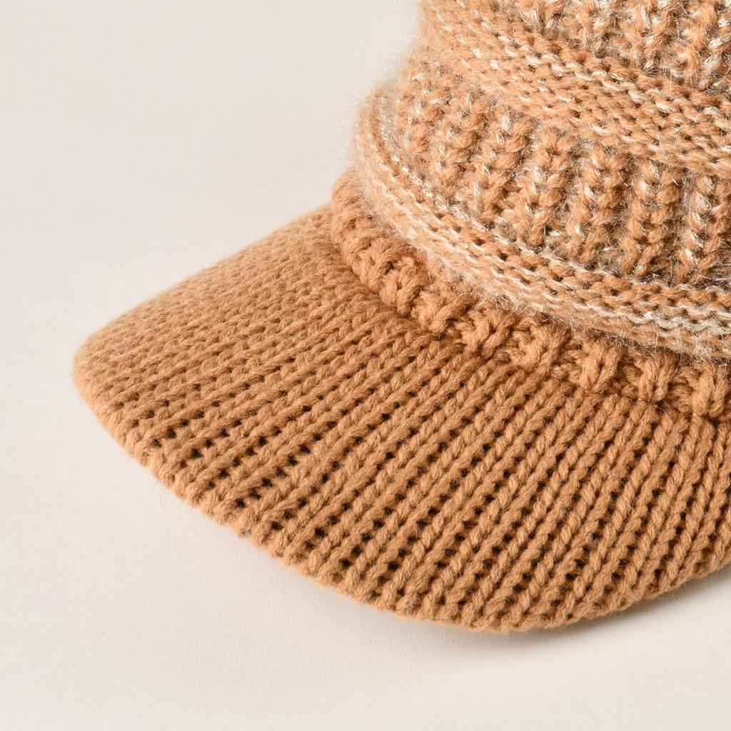 Autumn Winter Women Button Plush Thickened Warm Duck Tongue Big Wool Ball Knitted Wool Hat