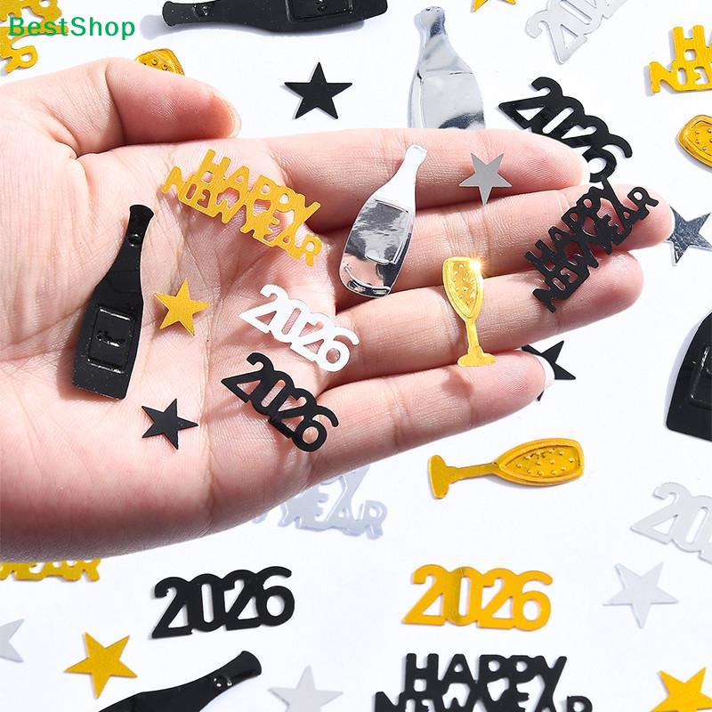 2026 Zlatý Šťastný Nový Rok Konfety Rozsyp na Stůl Třpytky Láhev Vína Silvestrovská Párty Výročí Dekorace Potřeby