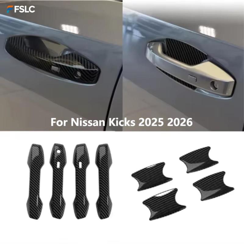 For Nissan Kicks 2025 2026 ABS Carbon Fiber Door Handle Bowl Cover Exterior Side Cap Trim Sticker Car Accessories