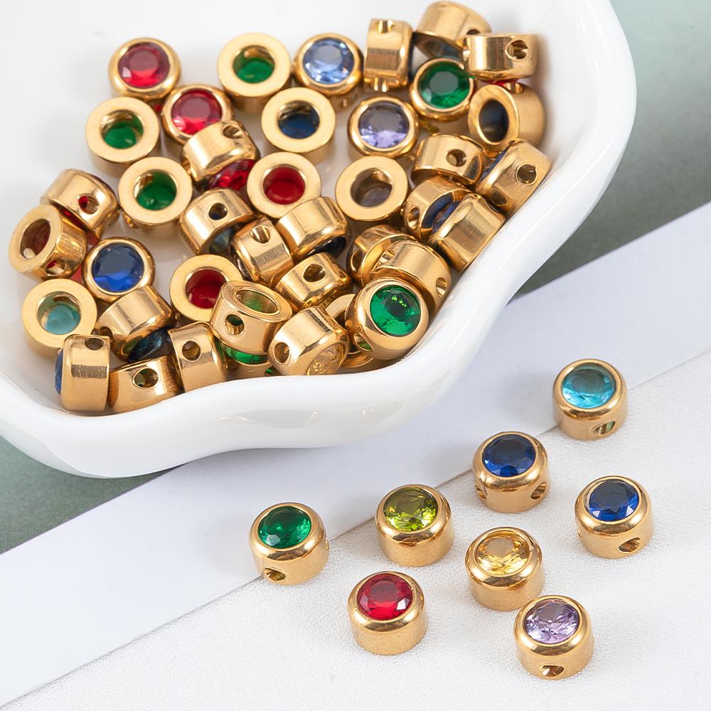 10pcs Stainless Steel Glass Charms Jewelry Making 6mm Colorful Glass Bead Pendants with Hole for DIY Necklace Bracelet Earrings