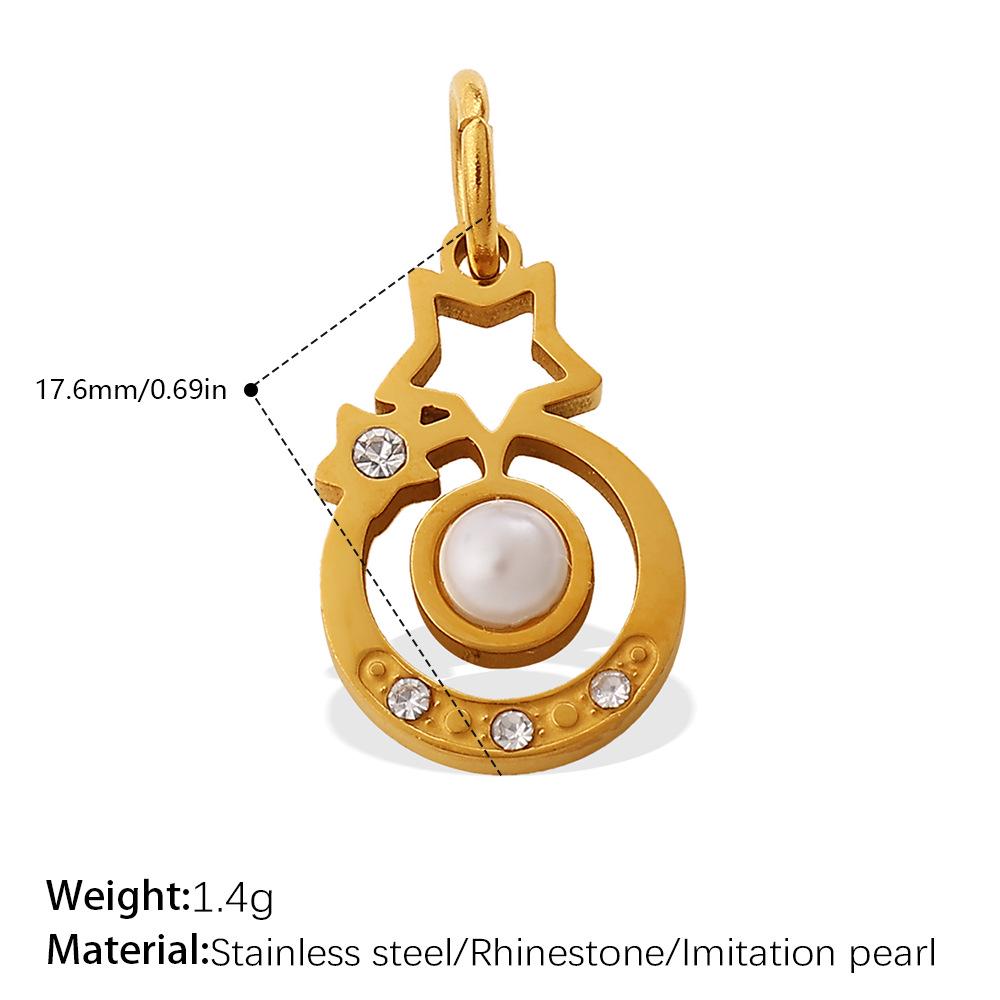 18K Gold-Plated Stainless Steel Moon Heart Diamond Pendant for DIY Jewelry