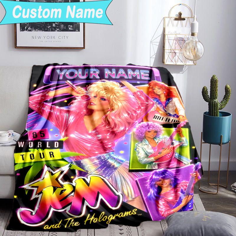 Custom Name Blanket Jem Anime Characters Blanket Bedding Blanket for Travel, Camping, Living Rooms, Offices, Sofas, Fan Christmas gift