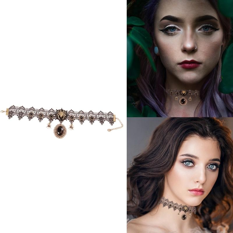 Gothic Lace Choker Necklace With Spiders Pendant Your Unique Style With This Gothic Lace Choker