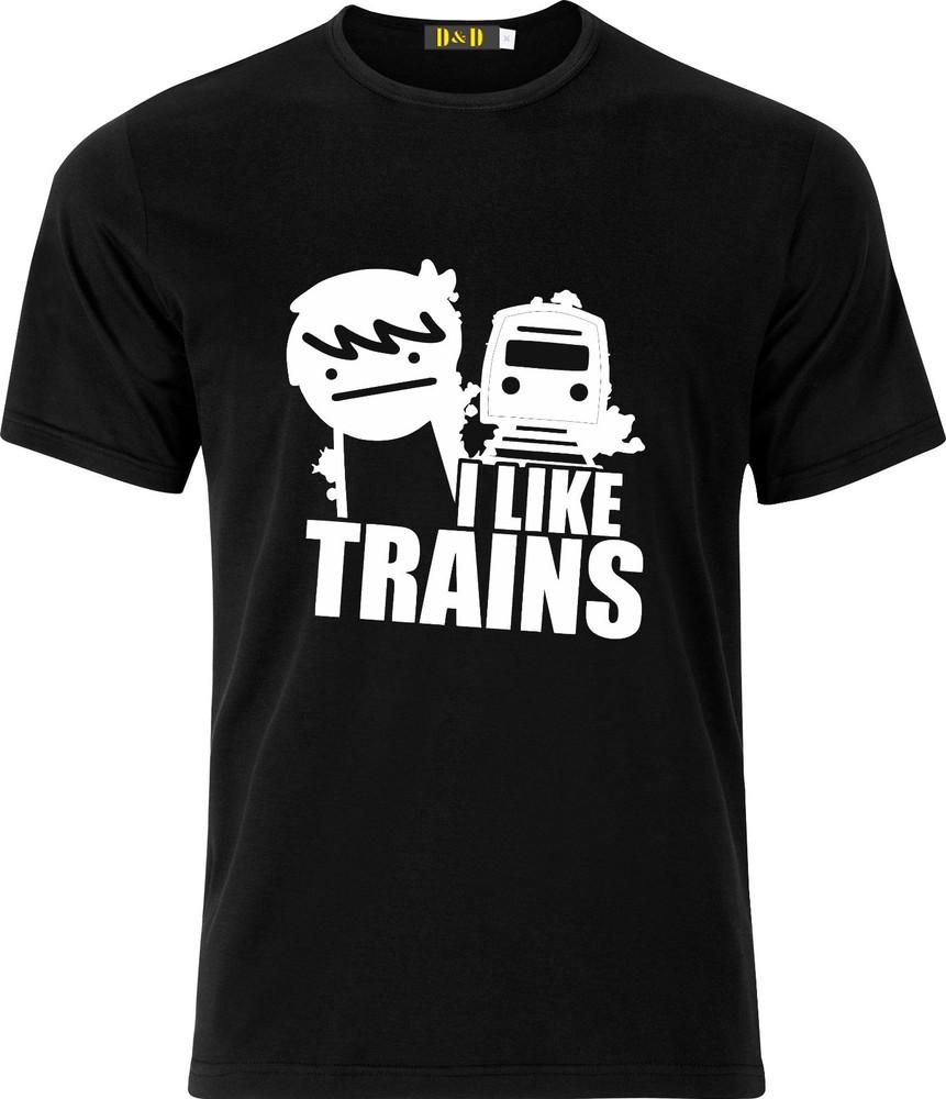 

I LIKE TRAINS FUNNY 100% COTTON T SHIRT L