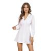 Solid Color Lapel Waist Cinched Shirtskirt Solid Color Polo Collar Fitted Waist Shirt Dress