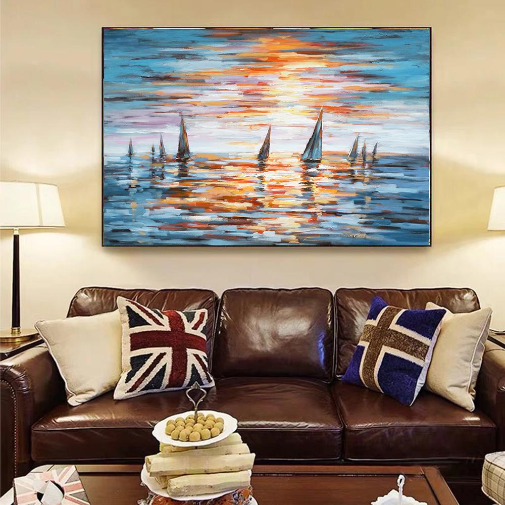 Vintage Ship Sailing Retro Nordic Canvas Poster Painting Boat At Sea Wall Art Pictures for Living Room Bedroom Office Decor