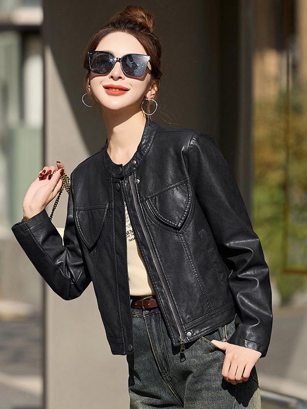Women's Genuine Leather Baseball Jacket - Spring/Autumn 2025, Haining Sheepskin, Small Size, Short Coat.