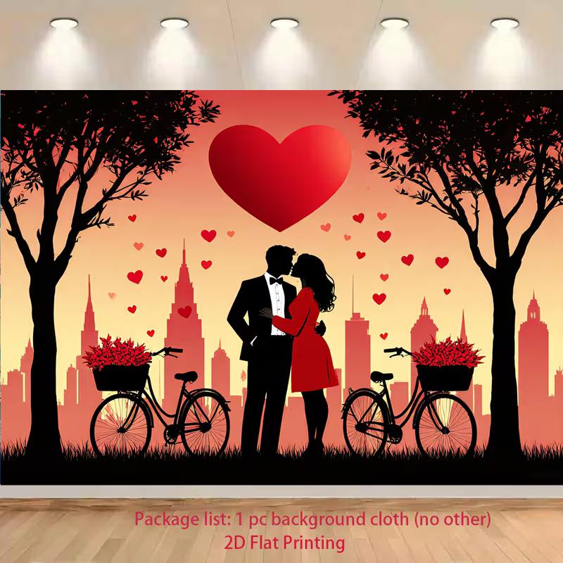 2D Romantic Valentine s Day Couple Silhouette Photography Background 47.2x31.5inch/120*80cm