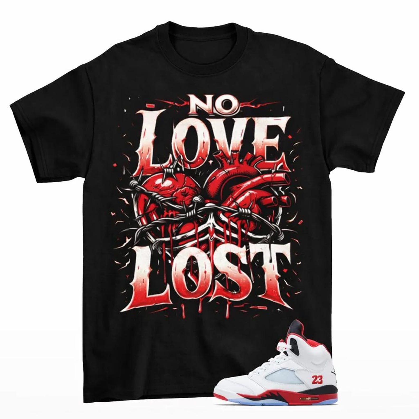No Love Lost Graphic T-Shirt – Barbed Wire Heart Streetwear Tee 2XL