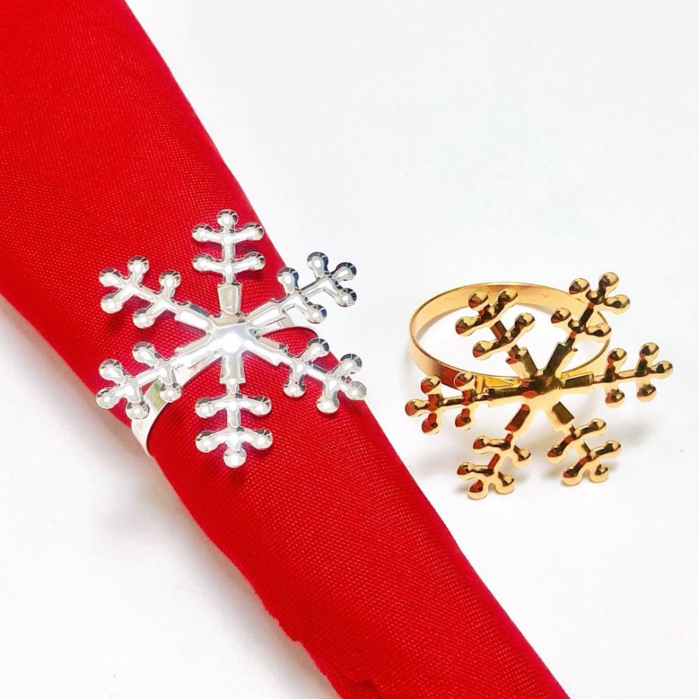 6PCS Reusable Christmas Snowflake Napkin Ring Metal Napkin Buckle Xmas Napkin Holder Wedding
