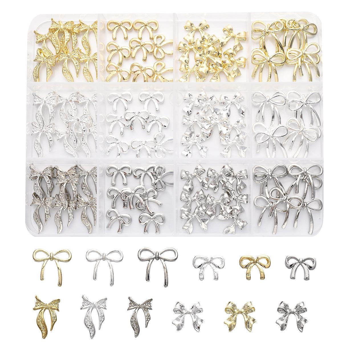 12-Grid Alloy Bow Nail Art Decorations: 3D Floating Ribbon Metal Bows in Light Luxury Style