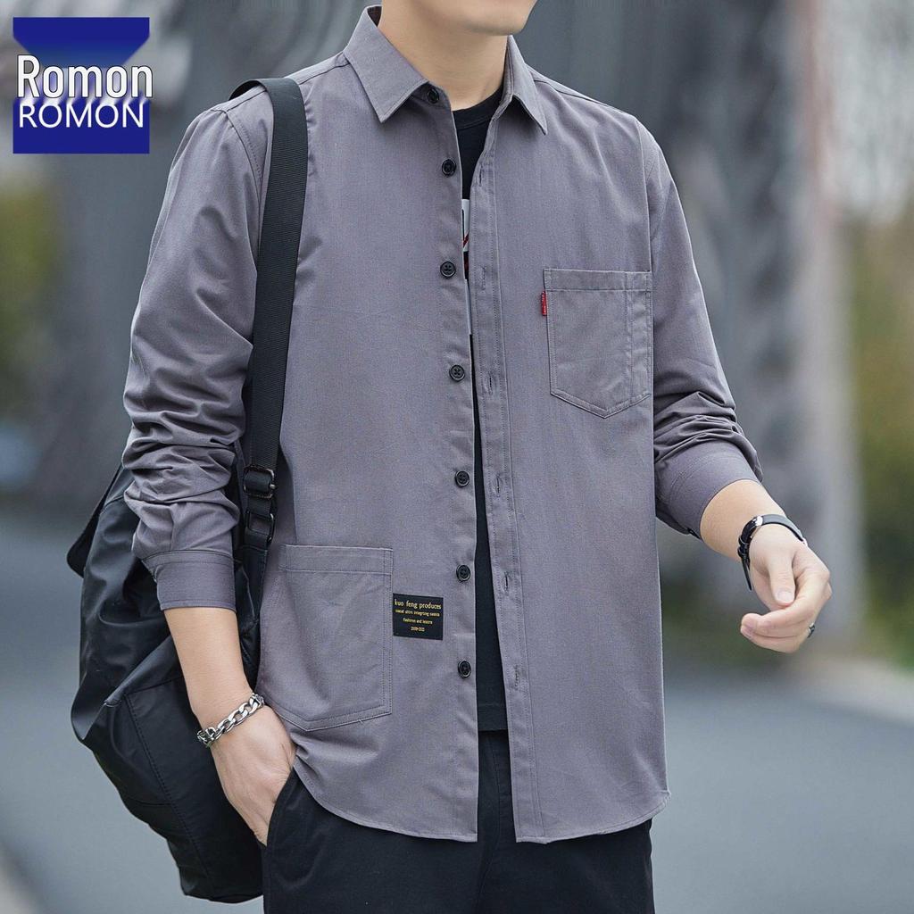 Men's Loose-Fit Non-Iron Cotton Shirt - Long Sleeve Casual Workwear for Spring & Autumn